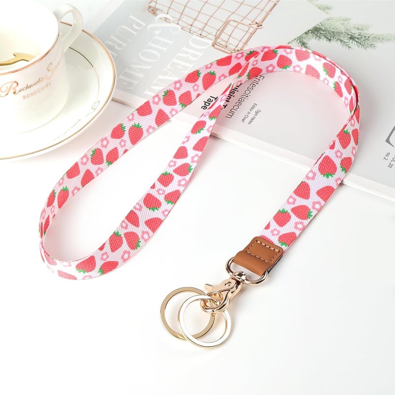 Knagsfa Lanyards for Keys, Neck Lanyards for ID Badges with Metal Hook, Cute Keychain Lanyard for Women, Strawberry Flower - Image 5